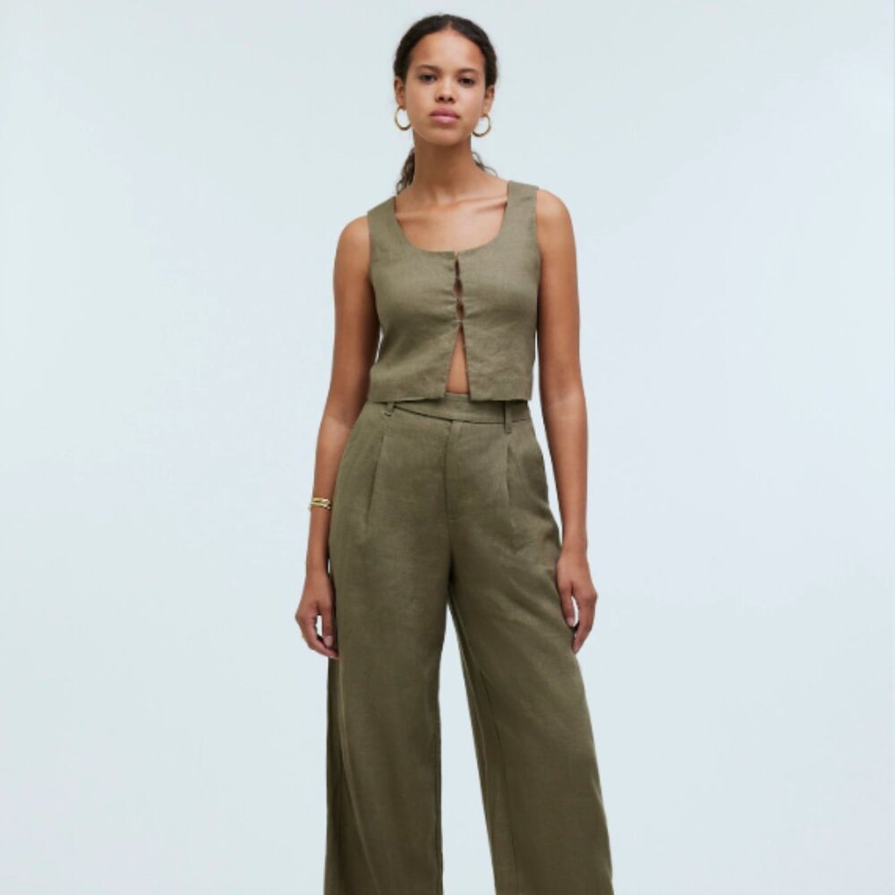 Madewell Scoopneck Crop Tank in 100% Linen in Distant Surplus